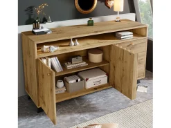 Aparador con 3 cajones y 2 puertas, 120x40x85 cm - Color madera roble oscuro