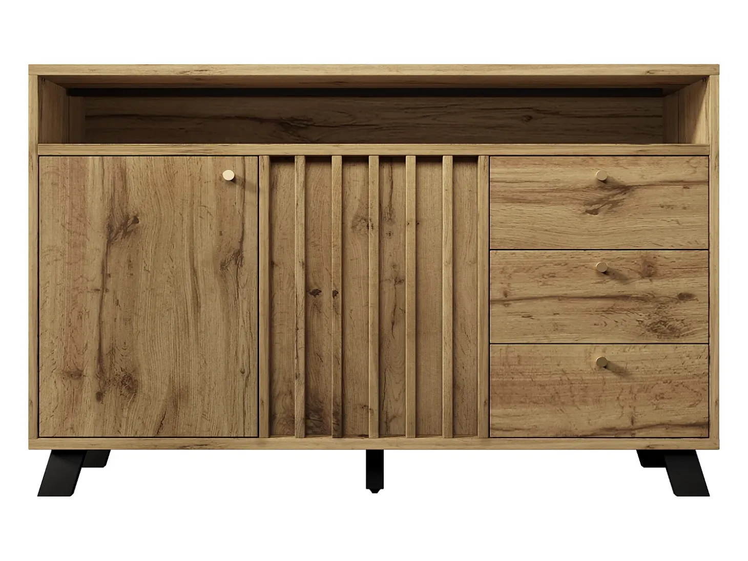 Aparador con 3 cajones y 2 puertas, 120x40x85 cm - Color madera roble oscuro
