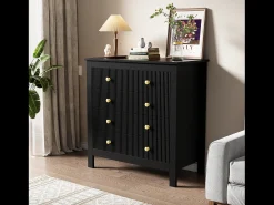Aparador con 5 cajones y puertas especiales, diseño moderno, MDF, negro (79x39,5x80,5 cm)