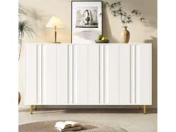 Aparador con 4 puertas - 140 x 40 x 85,9 cm - MDF + patas de metal - para salón, comedor - Blanco