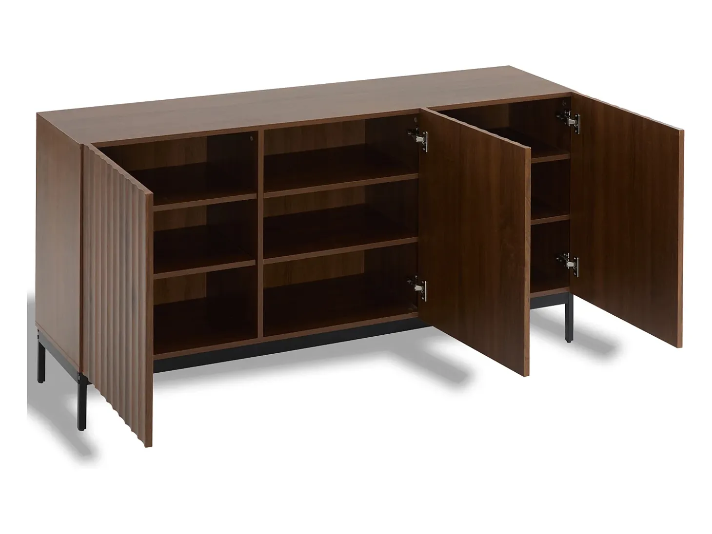 Aparador con 3 puertas - 150 x 40 x 80 cm - Madera MDF - Estantes regulables - Diseño ondulado 3D - Marrón