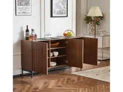 Aparador con 3 puertas - 150 x 40 x 80 cm - Madera MDF - Estantes regulables - Diseño ondulado 3D - Marrón