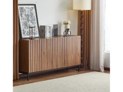 Aparador con 3 puertas - 150 x 40 x 80 cm - Madera MDF - Estantes regulables - Diseño ondulado 3D - Marrón