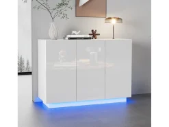 Aparador con 3 puertas - 120 x 40 x 75 cm - LED - Tablero de partículas - Blanco brillo