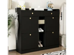 Aparador con 4 puertas, 2 cajones, diseño moderno, negro y madera, tablero de partículas (110x26x100 cm)