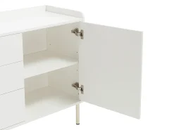 Aparador con 2 puertas, 3 cajones y 4 huecos - Blanco y dorado - LUNAOR