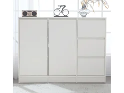 Aparador con 2 puertas, 3 cajones, armario de almacenaje para comedor o salón, 120x90x35cm, blanco
