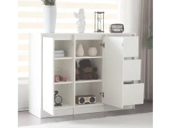 Aparador con 2 puertas, 3 cajones, armario de almacenaje para comedor o salón, 120x90x35cm, blanco