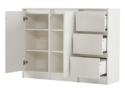 Aparador con 2 puertas, 3 cajones, armario de almacenaje para comedor o salón, 120x90x35cm, blanco