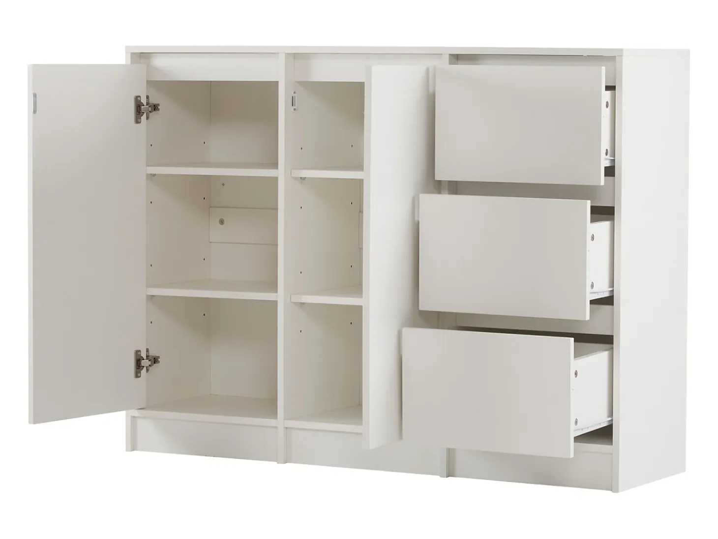 Aparador con 2 puertas, 3 cajones, armario de almacenaje para comedor o salón, 120x90x35cm, blanco
