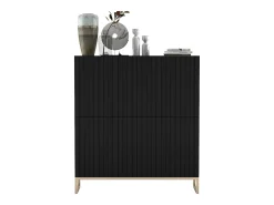 Aparador con 4 puertas – Cuerpo Negro mate, frentes acanalados Negro mate – 112 cm, estructura metálica