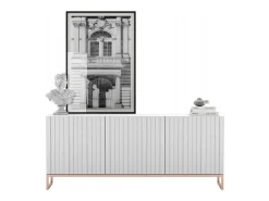 Aparador con 3 puertas - cuerpo Blanco mate, frentes ranurados Blanco mate - 168 cm, estructura metálica