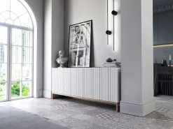 Aparador con 3 puertas - cuerpo Blanco mate, frentes ranurados Blanco mate - 168 cm, estructura metálica