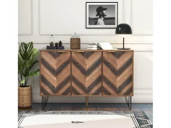 Aparador con 3 puertas - Espacio de almacenamiento elegante y generoso - Pequeño armario color madera + negro 120x76,5x38 cm