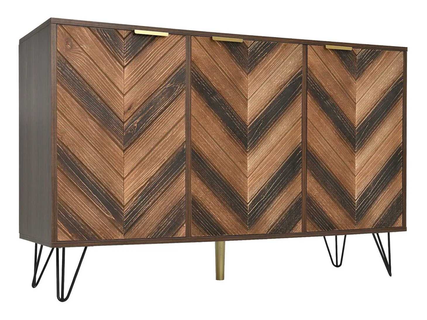 Aparador con 3 puertas - Espacio de almacenamiento elegante y generoso - Pequeño armario color madera + negro 120x76,5x38 cm