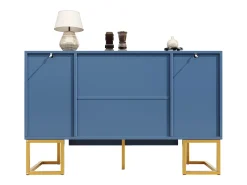 Aparador con 4 puertas - Patas de metal dorado - Estante regulable - Azul