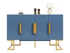 Aparador con 4 puertas - Patas de metal dorado - Estante regulable - Azul