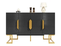 Aparador con 4 puertas - Patas de metal dorado - Estante regulable - Negro