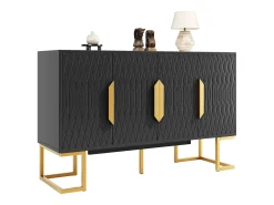 Aparador con 4 puertas - Patas de metal dorado - Estante regulable - Negro