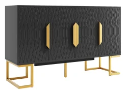Aparador con 4 puertas - Patas de metal dorado - Estante regulable - Negro