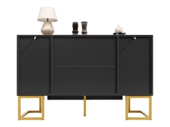Aparador con 4 puertas - Patas de metal dorado - Estante regulable - Negro