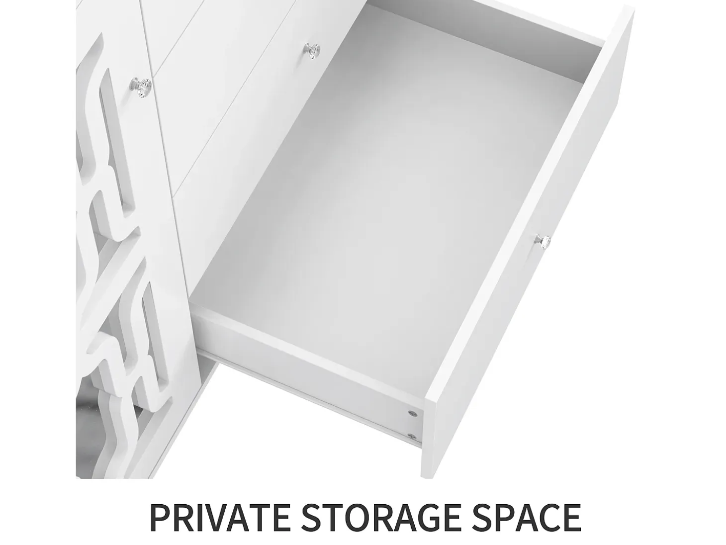 Aparador con 2 puertas con espejo y 4 cajones en MDF - tiradores de cristal - lacado blanco
