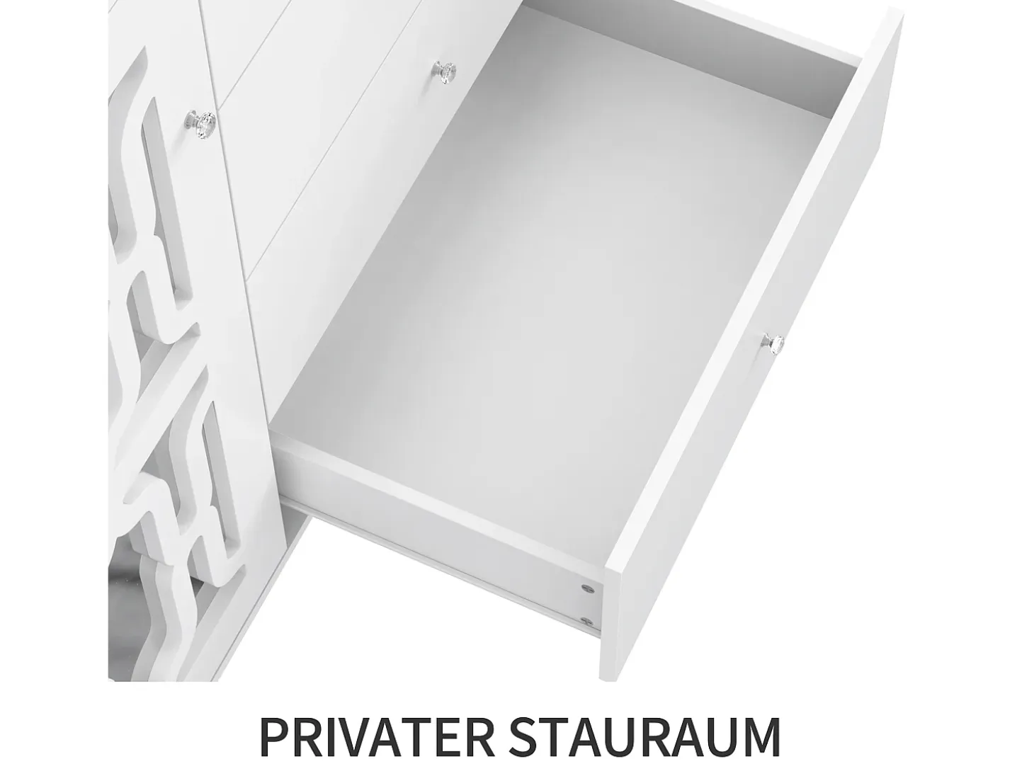 Aparador con 2 puertas con espejo y 4 cajones en MDF - tiradores de cristal - lacado blanco