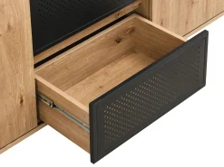 Aparador con 2 puertas correderas y 3 cajones en MDF y metal negro - Natural - BELINARO