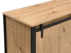 Aparador con 2 puertas correderas y 3 cajones en MDF y metal negro - Natural - BELINARO