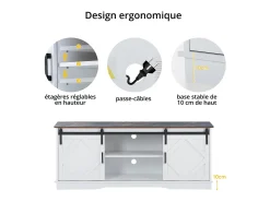Aparador con 2 puertas correderas + compartimentos - estantes regulables - Blanco