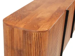 Aparador con 3 puertas de madera de mango y metal - Natural y negro - BALIMELA