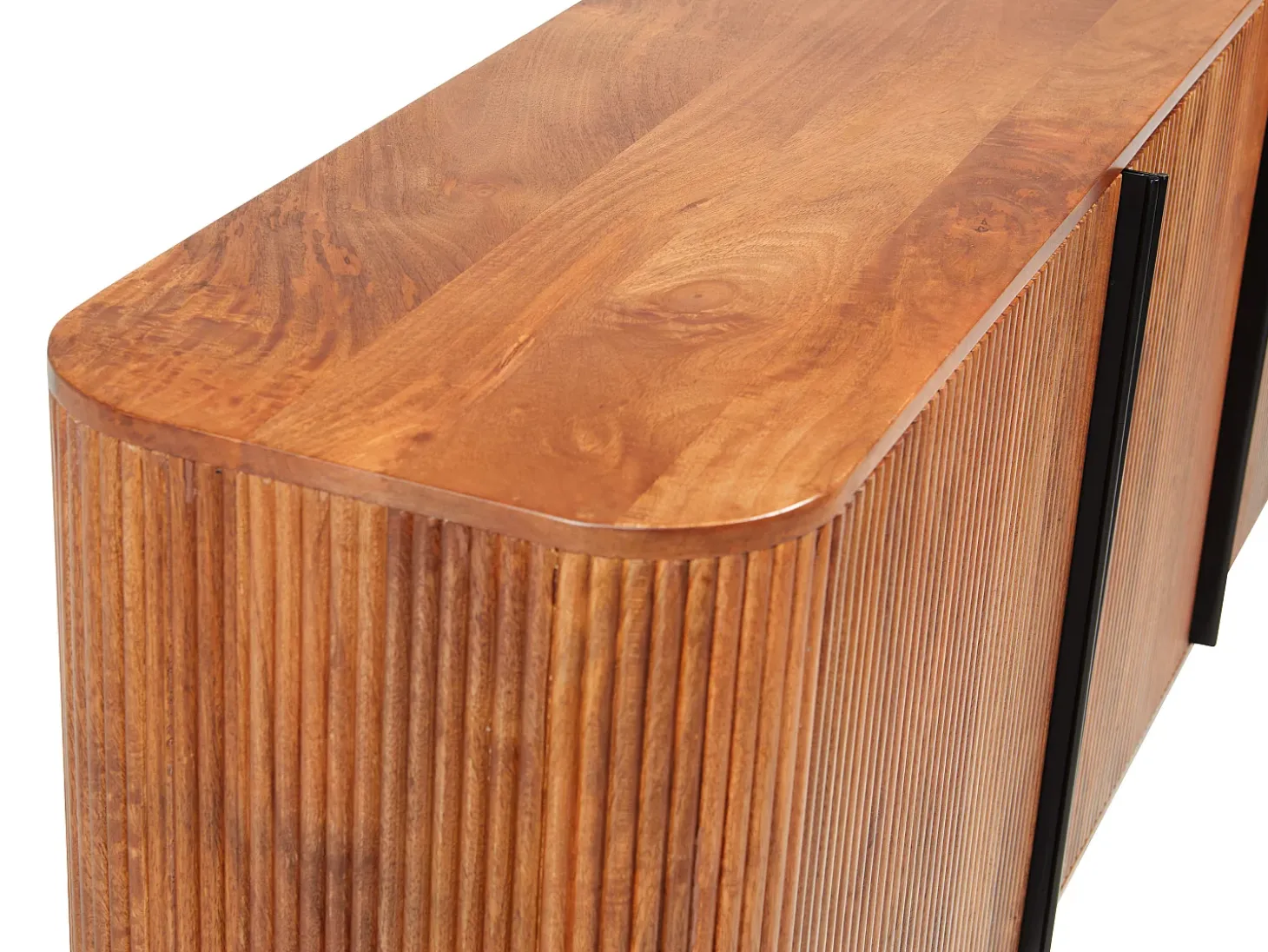 Aparador con 3 puertas de madera de mango y metal - Natural y negro - BALIMELA