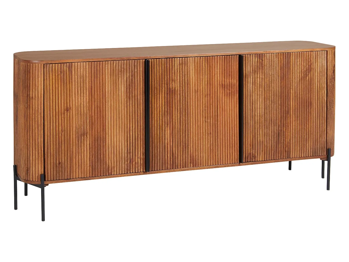 Aparador con 3 puertas de madera de mango y metal - Natural y negro - BALIMELA