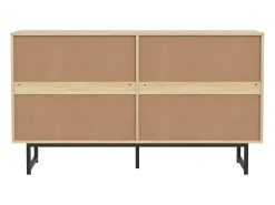 Aparador con 4 puertas de ratán, patas negras, natural 140 x 39,5 x 80 cm.