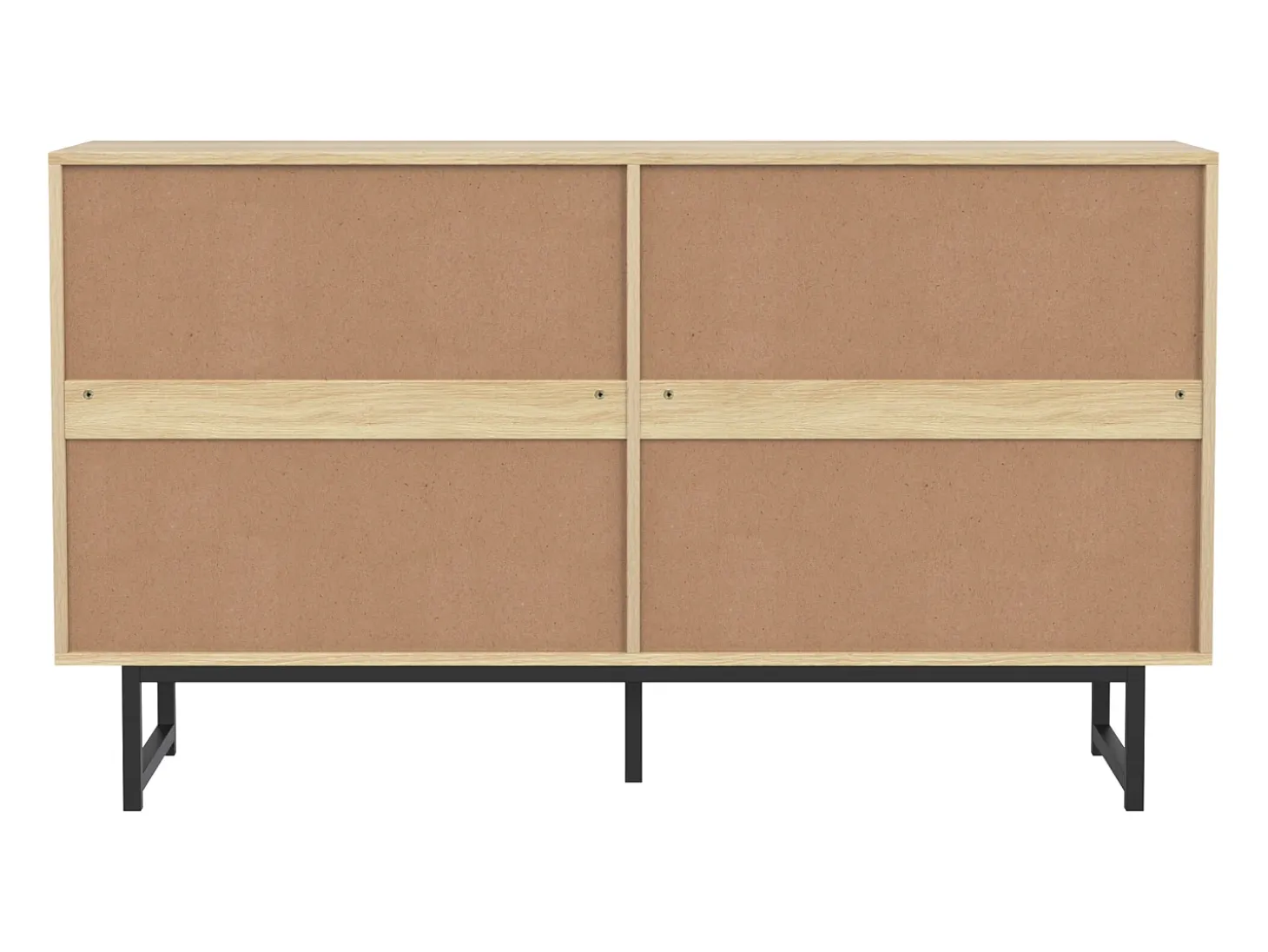 Aparador con 4 puertas de ratán, patas negras, natural 140 x 39,5 x 80 cm.