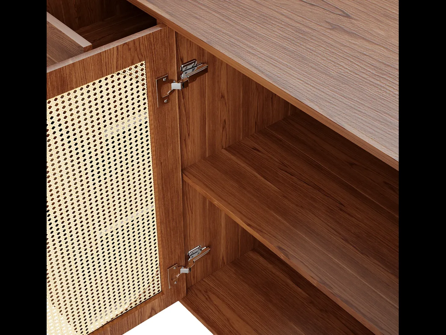 Aparador con 2 puertas de ratán y 6 cajones - 160 x 40 x 90 cm - Para cocina, hogar - Marrón
