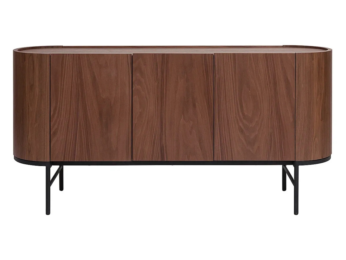 Aparador con 3 puertas de nogal oscuro y metal negro 160 cm SKYE