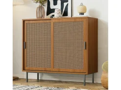 Aparador con 2 puertas, diseño moderno, madera, color nogal, con estantes regulables (100x40x90 cm)