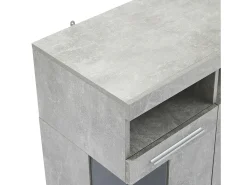 Aparador con 4 puertas e iluminación LED - Madera MDF + cristal templado - Gris cemento