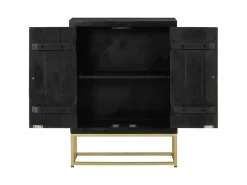 Aparador con 2 puertas madera mango negro y dorado 55x30x75 cm ES48298