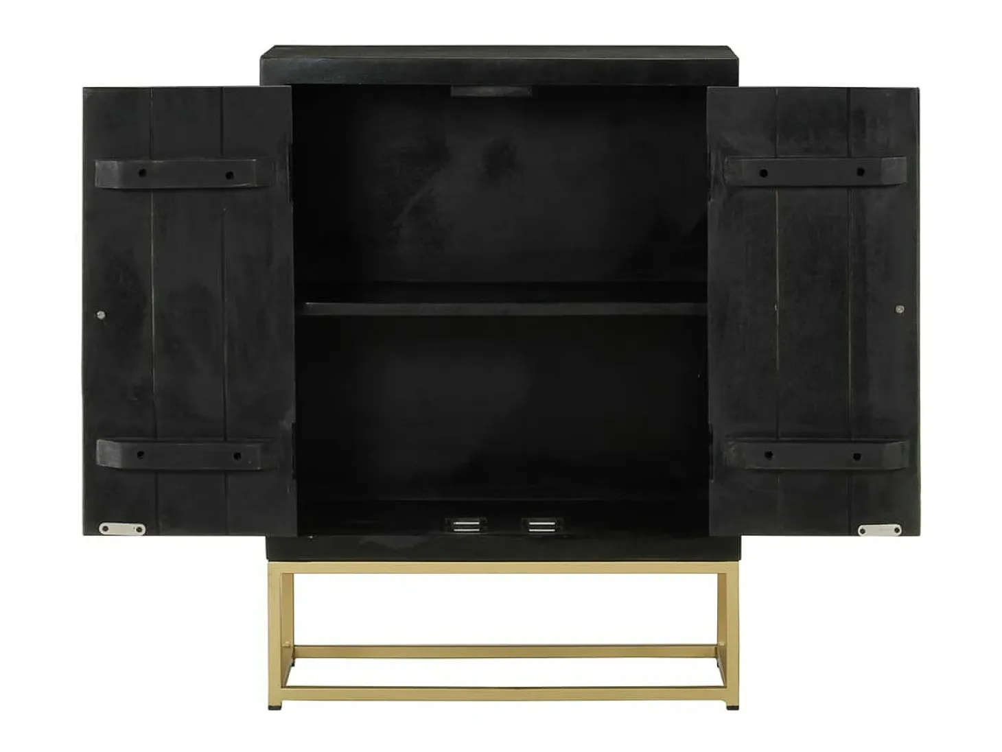 Aparador con 2 puertas madera mango negro y dorado 55x30x75 cm