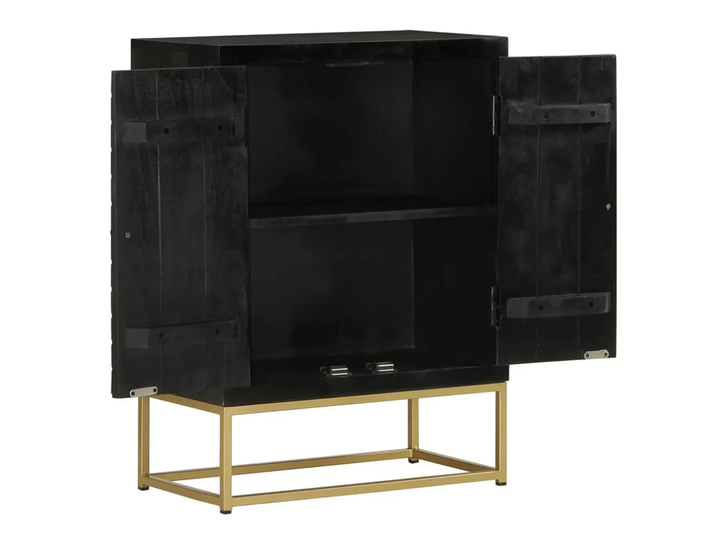 Aparador con 2 puertas madera mango negro y dorado 55x30x75 cm