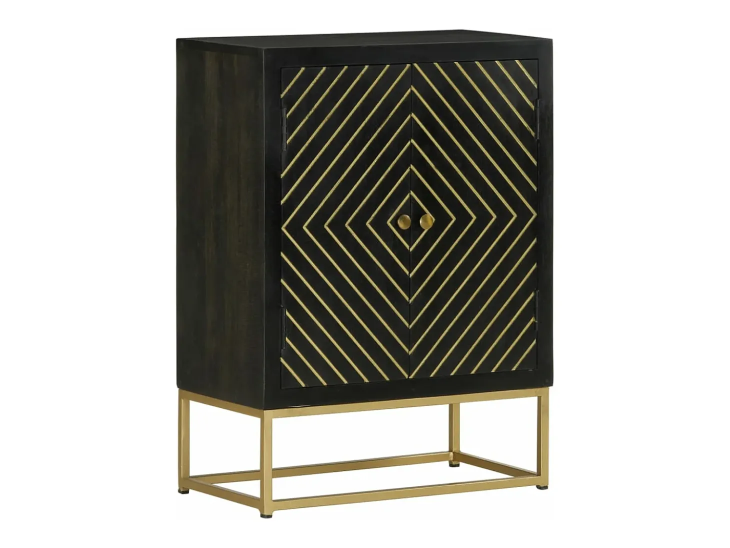 Aparador con 2 puertas madera mango negro y dorado 55x30x75 cm