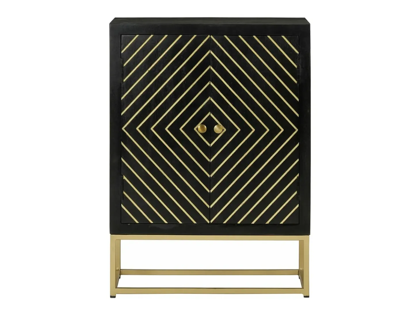 Aparador con 2 puertas madera mango negro y dorado 55x30x75 cm