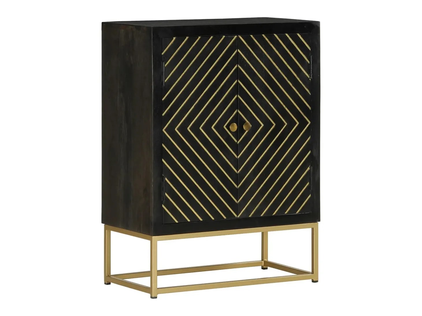 Aparador con 2 puertas madera mango negro y dorado 55x30x75 cm