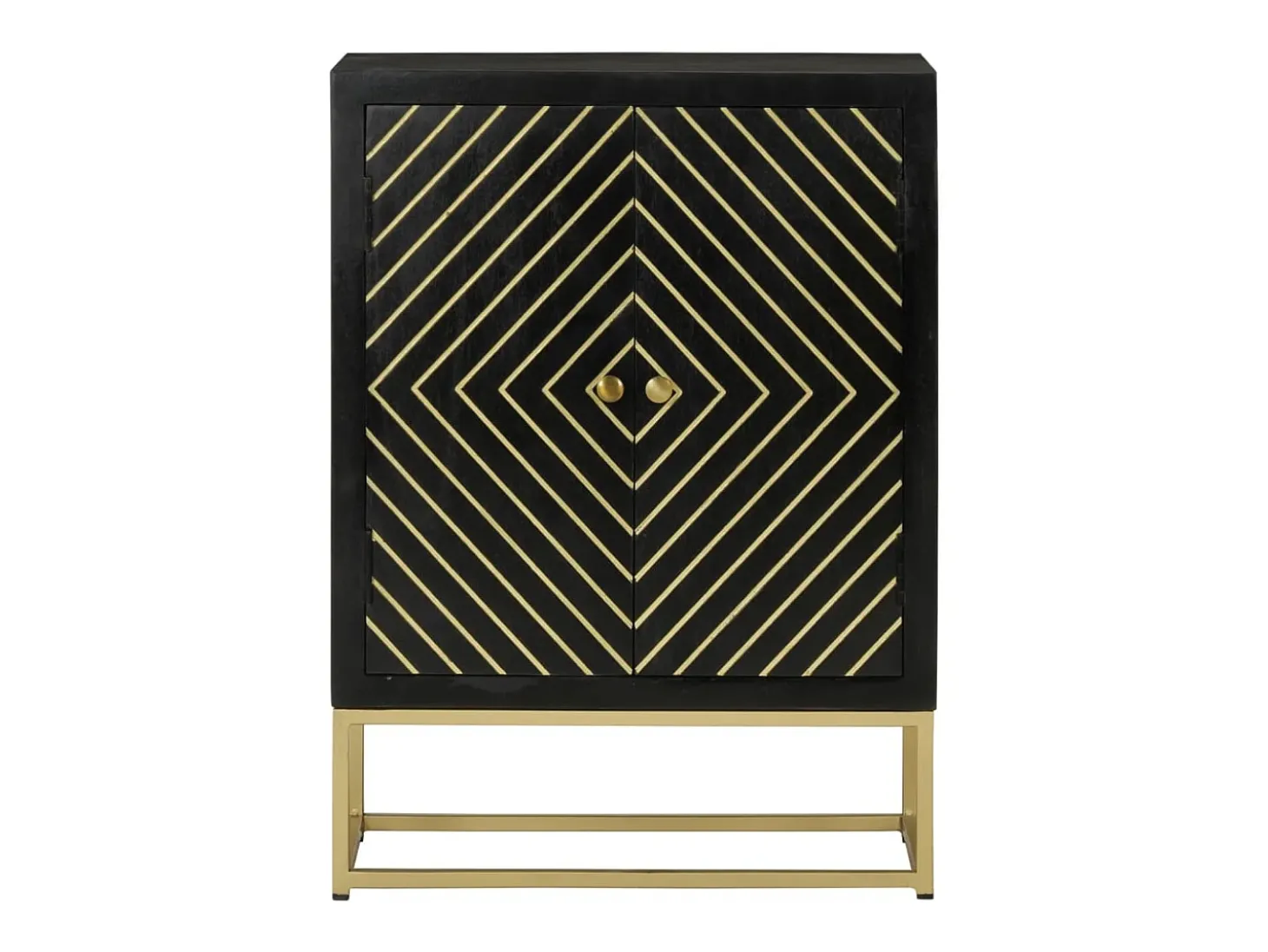 Aparador con 2 puertas negro y dorado 55x30x75 cm madera de mango