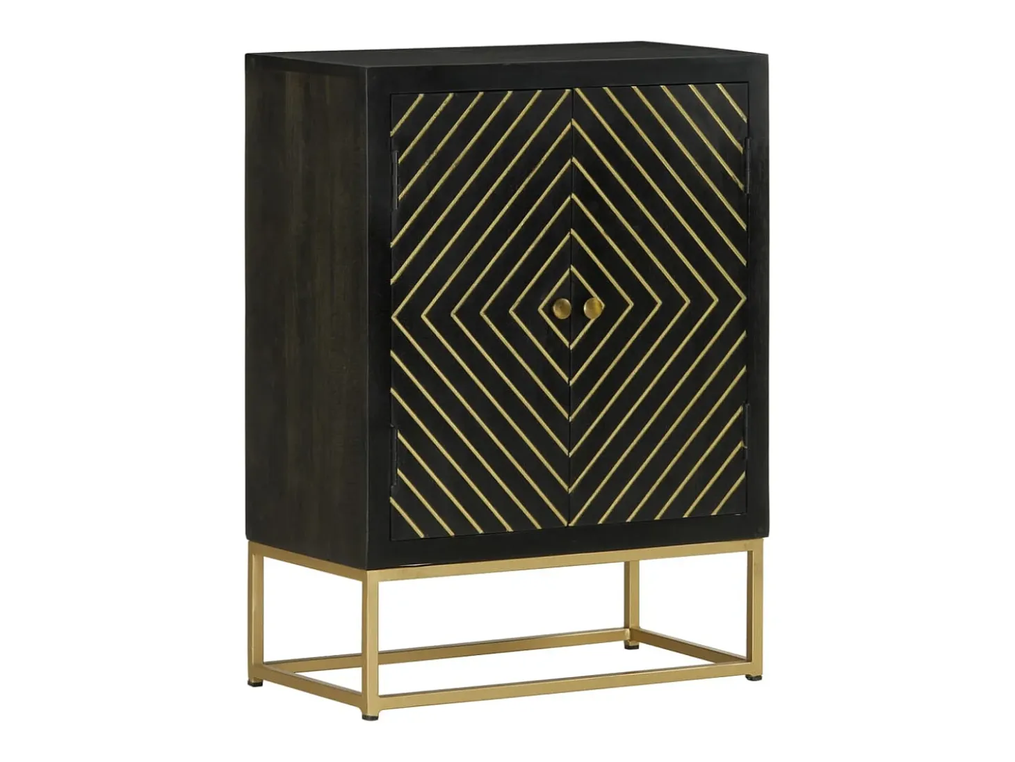 Aparador con 2 puertas negro y dorado 55x30x75 cm madera de mango