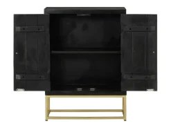 Aparador con 2 puertas negro y dorado 55x30x75 cm madera de mango
