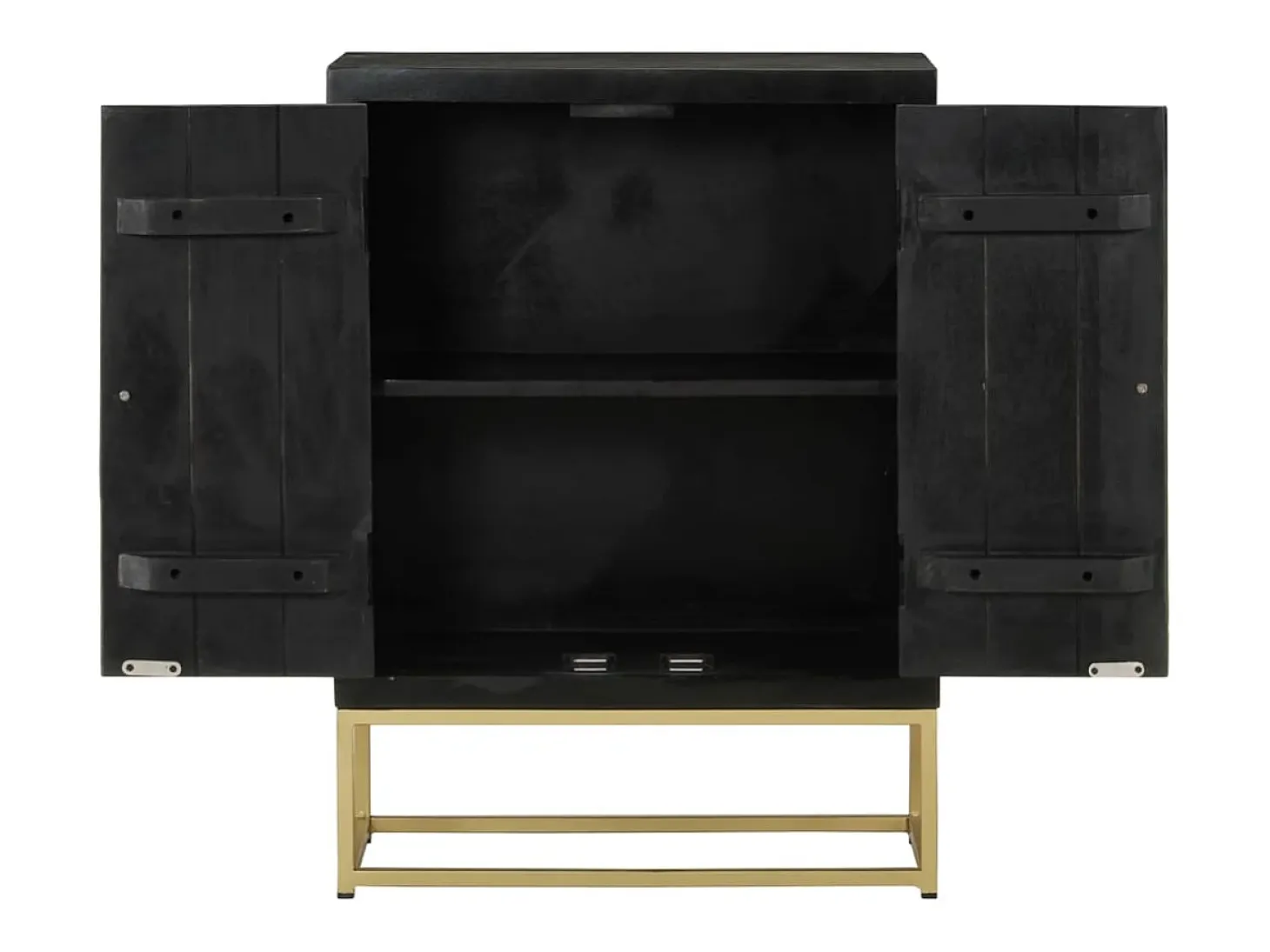 Aparador con 2 puertas negro y dorado 55x30x75 cm madera de mango