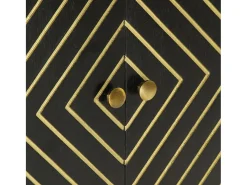 Aparador con 2 puertas negro y dorado 55x30x75 cm madera de mango